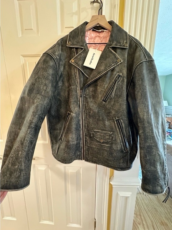 Acne Studios Other - Acne Washed Black Leather Biker Jacket with Pink Quilted Lining